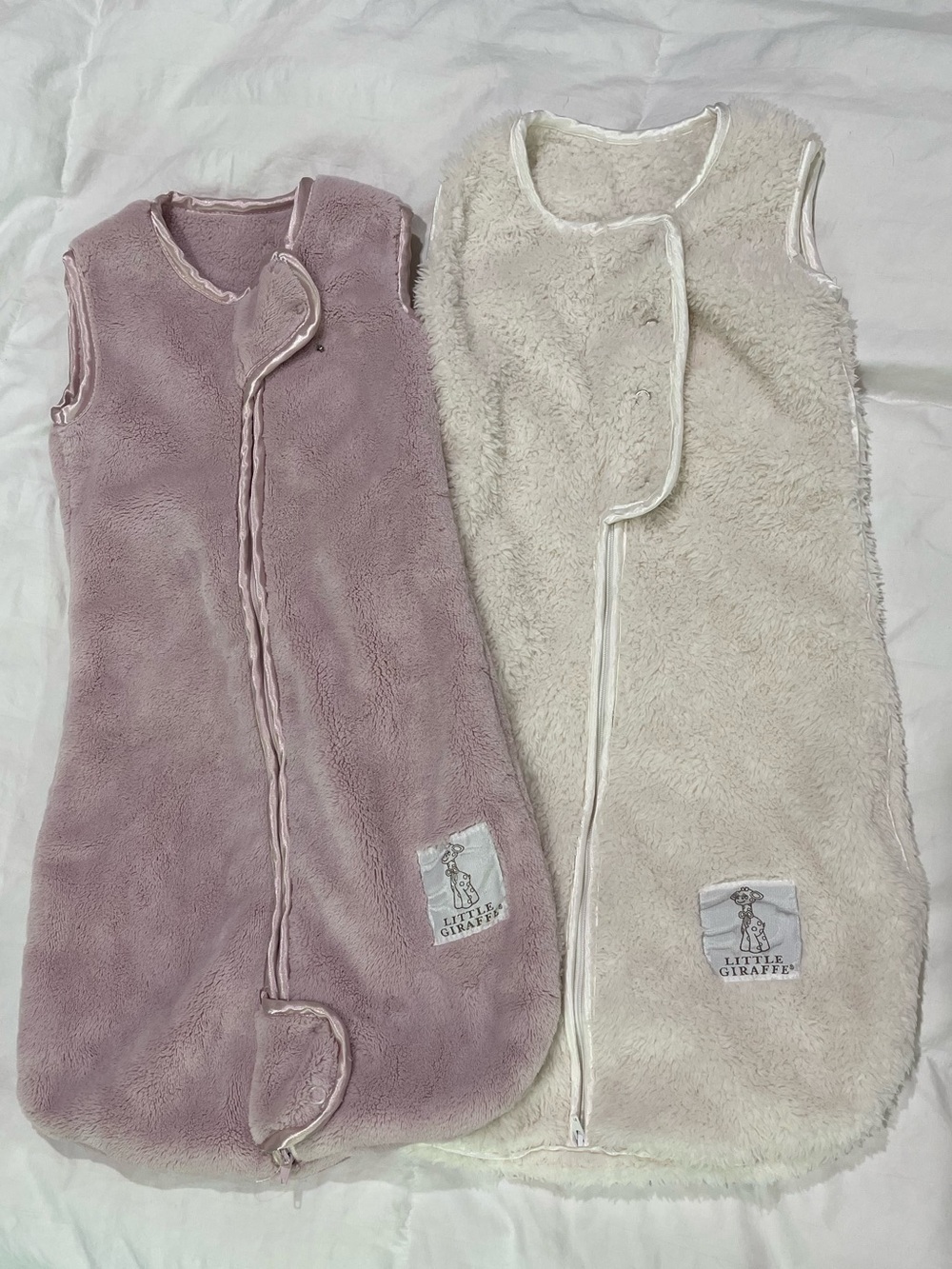 Little Giraffe Baby Sleep Sack. Set of 2 pink & white. Size 0-6mo